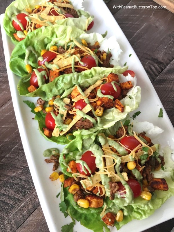 Southwest Style Sweet Potato Taco Lettuce Wraps | www.withpeanutbutterontop.com