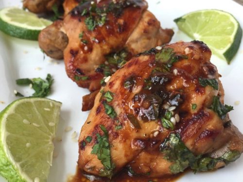 One Pan Cilantro Lime Chicken Thighs With Peanut Butter On Top