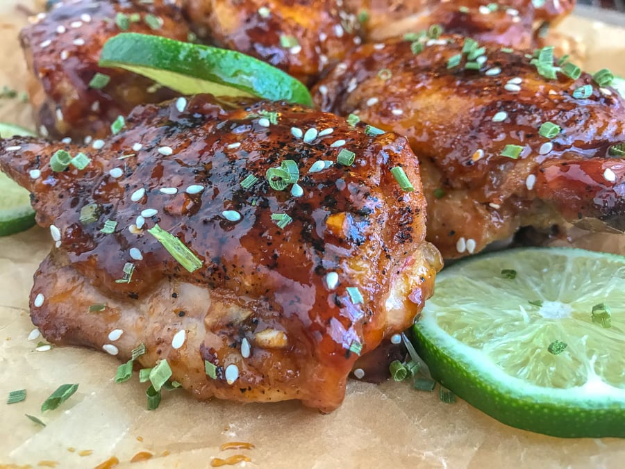 Honey Lime Garlic Chicken Thighs - easy, quick and bursting with flavor! #healthy #chickenthighs #honeylimegarlic #honey #garlic #onepan | https://withpeanutbutterontop.com