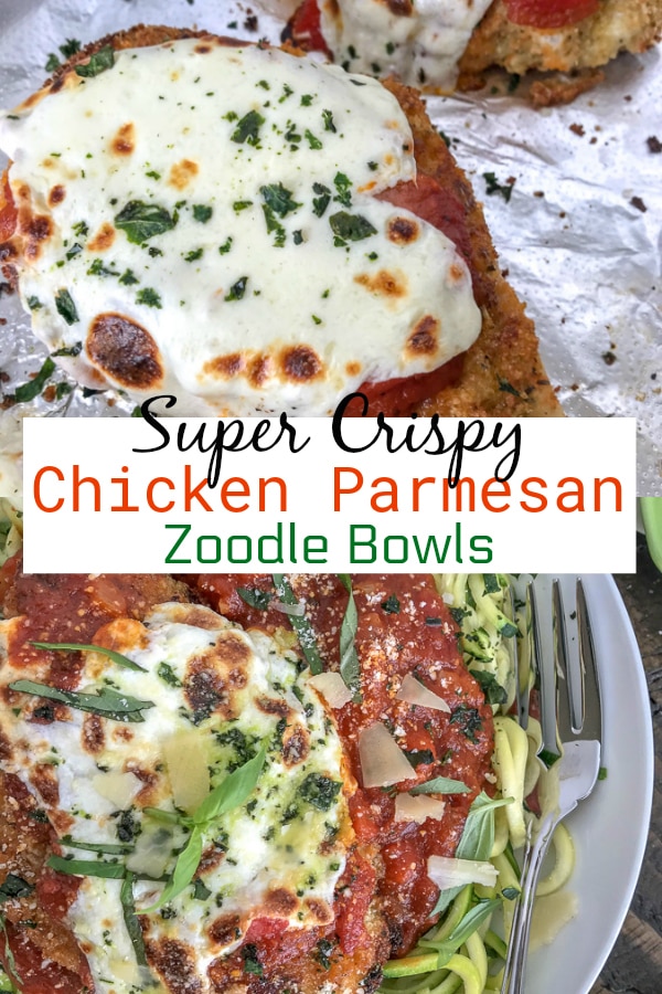 Crispy Baked Chicken Parmesan Zoodle Bowls - With Peanut Butter on Top