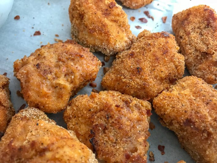 Baked Crispy Spicy Chicken Nuggets | With Peanut Butter on Top