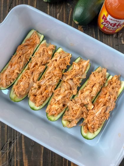 Five Ingredient Buffalo Chicken Stuffed Zucchini Boats - With Peanut ...