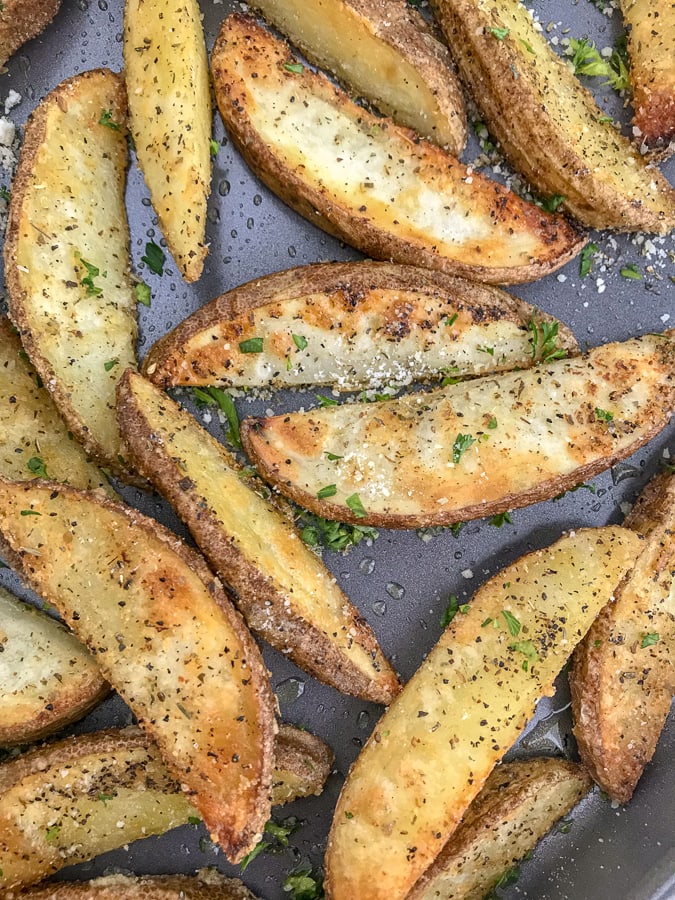 Crispy Baked Garlic Parmesan Potato Wedges | With Peanut Butter on Top