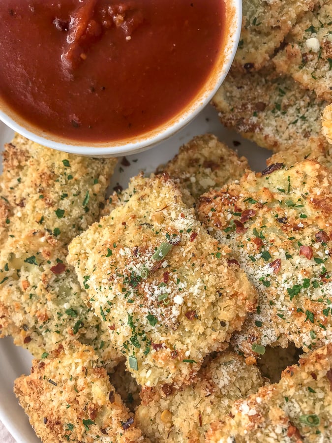 Baked Parmesan Crusted Ravioli Bites - With Peanut Butter on Top