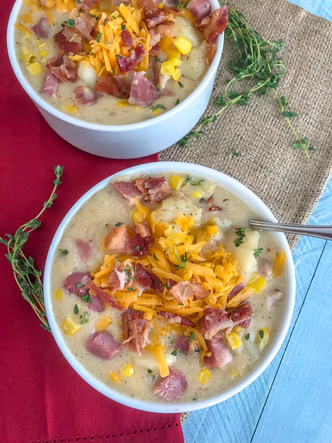 Instant Pot Ham Potato and Corn Chowder - With Peanut Butter on Top