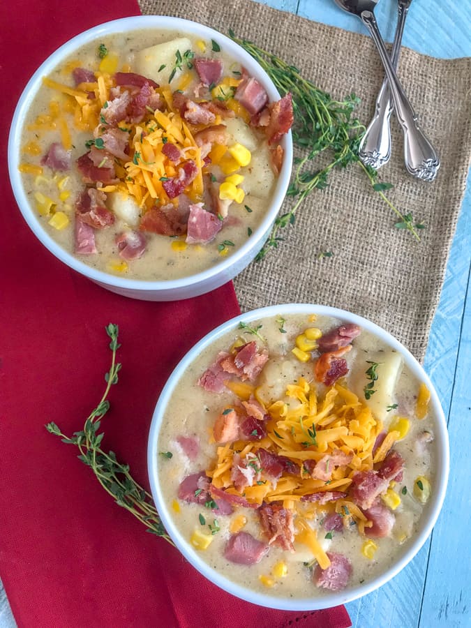 Instant Pot Ham Potato and Corn Chowder - With Peanut Butter on Top