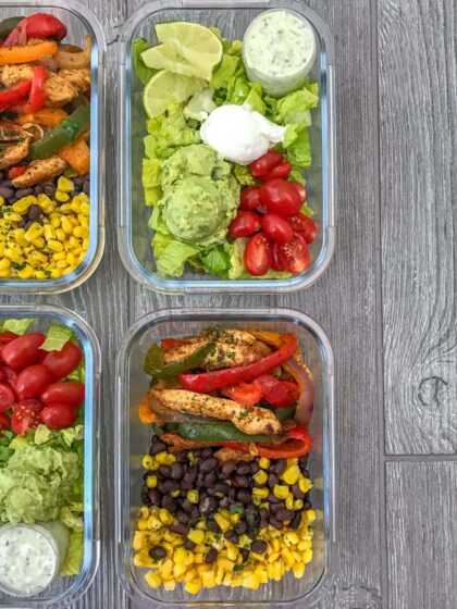 Chicken Fajita Salad Meal Prep - With Peanut Butter on Top