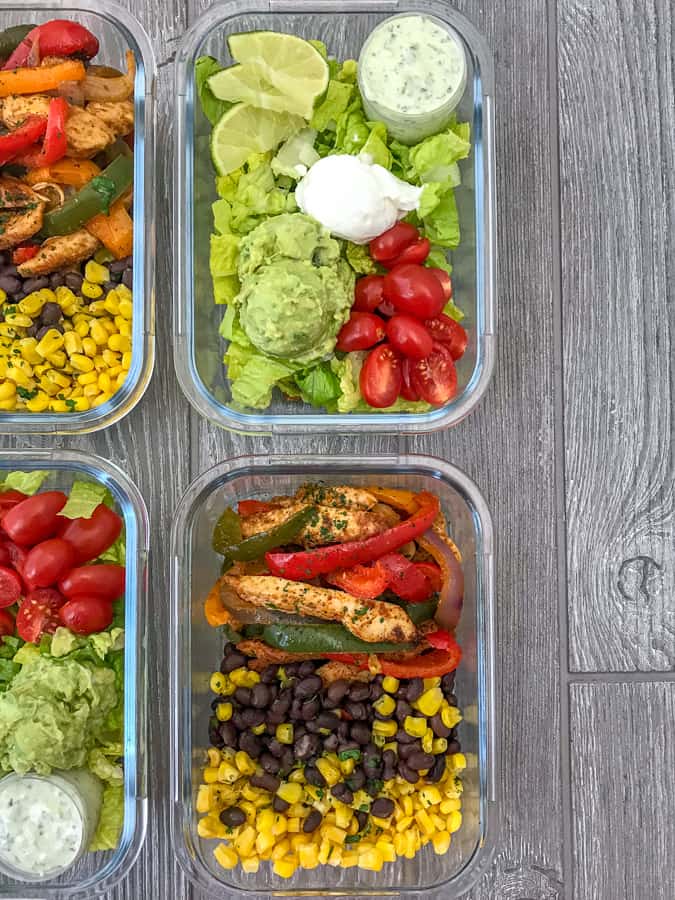 Chicken Fajita Salad Meal Prep - With Peanut Butter on Top