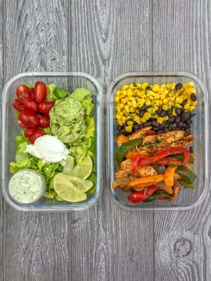 Chicken Fajita Salad Meal Prep - With Peanut Butter on Top