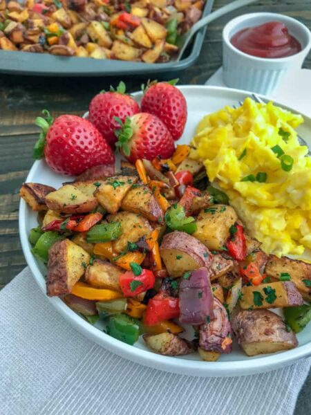 Easy Sheet Pan Breakfast Potatoes - With Peanut Butter On Top