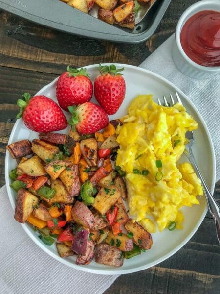 Easy Sheet Pan Breakfast Potatoes - With Peanut Butter On Top