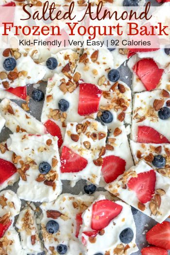 Salted Almond Frozen Yogurt Bark with Berries - With Peanut Butter on Top