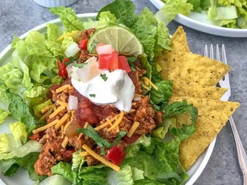 Bariatric meal prep - taco salad! Mixed greens, shredded cheddar, taco