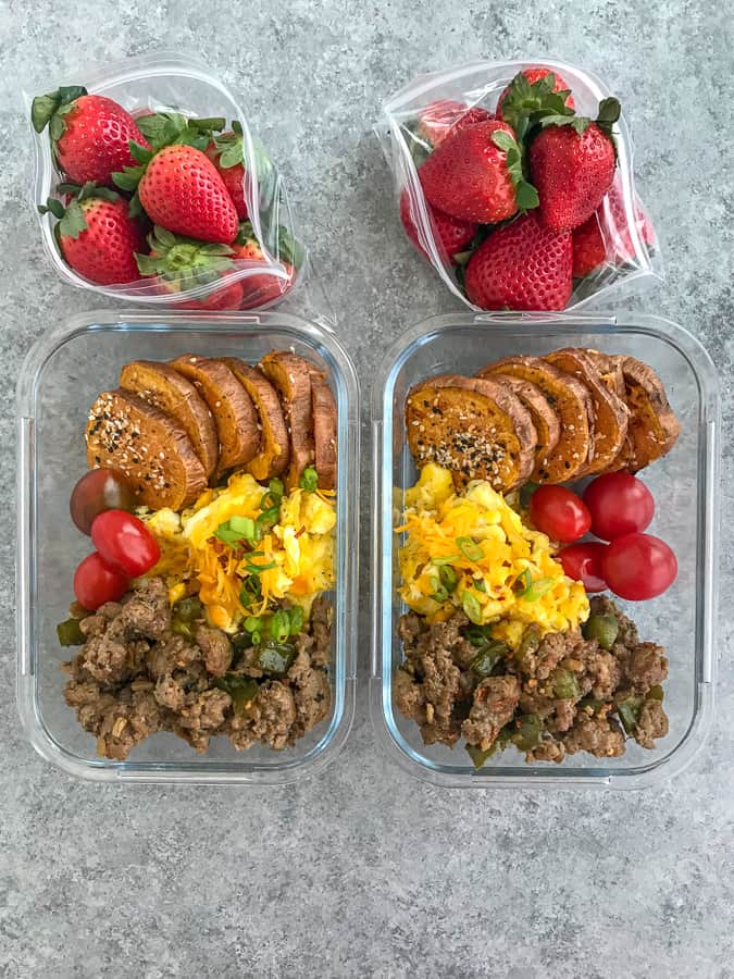 Sweet Potato Breakfast Meal Prep With Peanut Butter On Top 0932