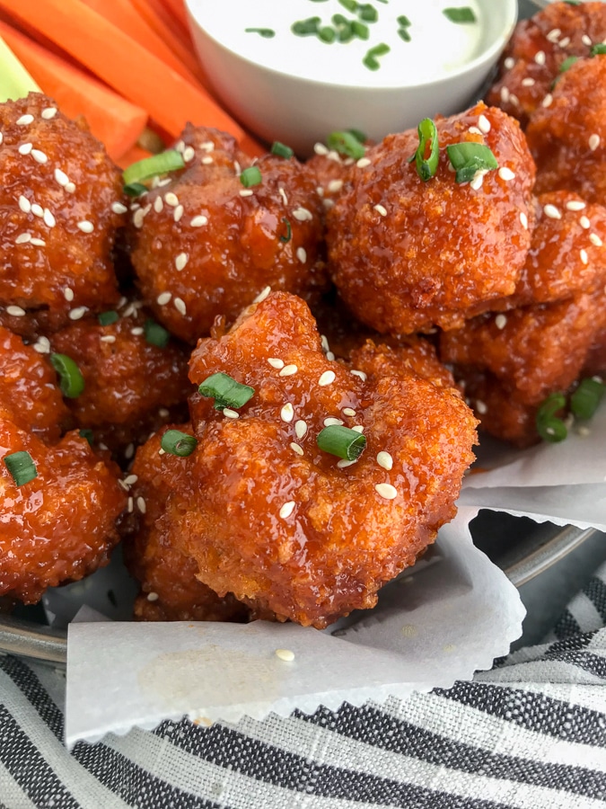 Crispy Firecracker Cauliflower Bites  With Peanut Butter on Top