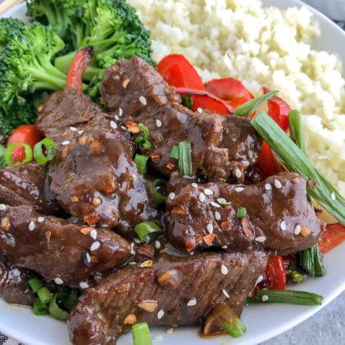 Easy Mongolian Beef Bowls With Peanut Butter On Top