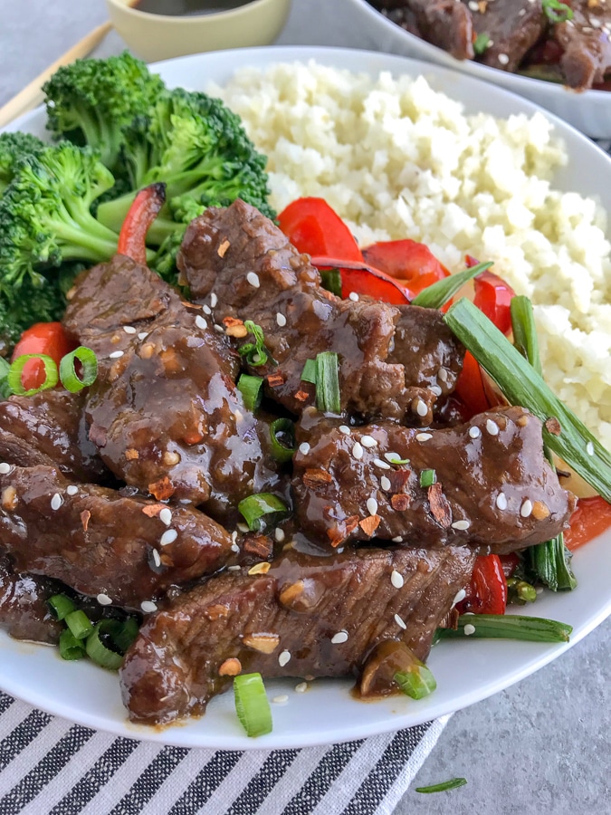 Easy Mongolian Beef Bowls With Peanut Butter On Top