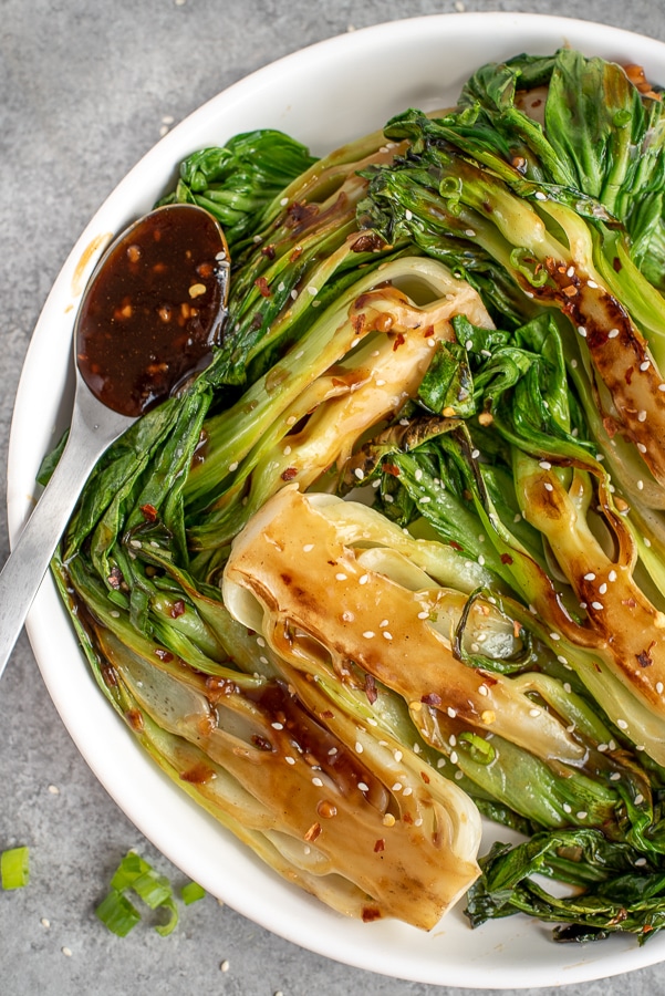 Easy Sautéed Teriyaki Bok Choy With Peanut Butter On Top 