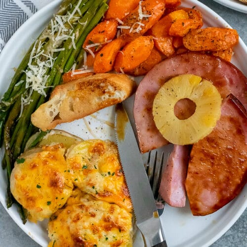 Sheet Pan Easter Dinner with Ham - with potatoes and creamed spinach!